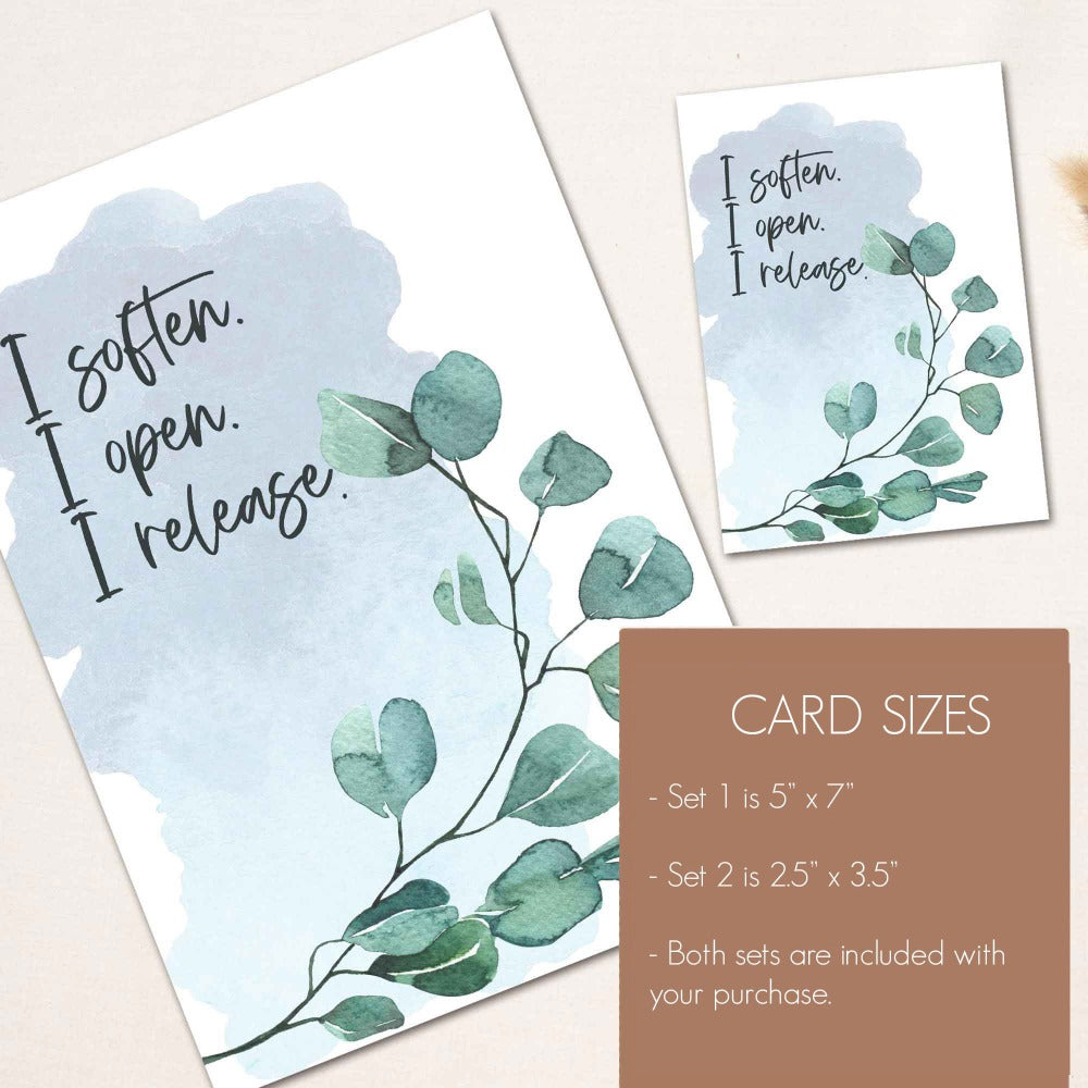 Eucalyptus and Watercolour Printable birth affirmations pdf digital download - At The Helm NZ - Card Sizes