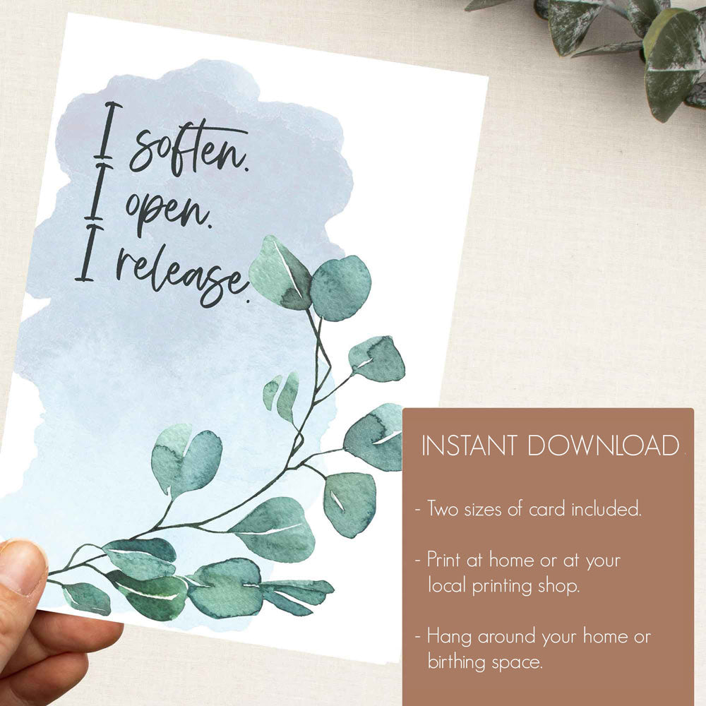 Eucalyptus and Watercolour Printable birth affirmations pdf digital download - At The Helm NZ - Instant Download Instructions