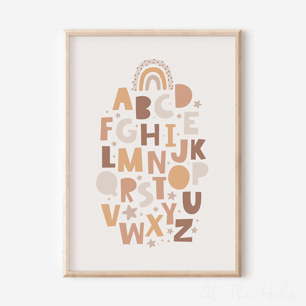 Children's Neutral Toned Alphabet Print - Nursery Wall Art - At The Helm NZ