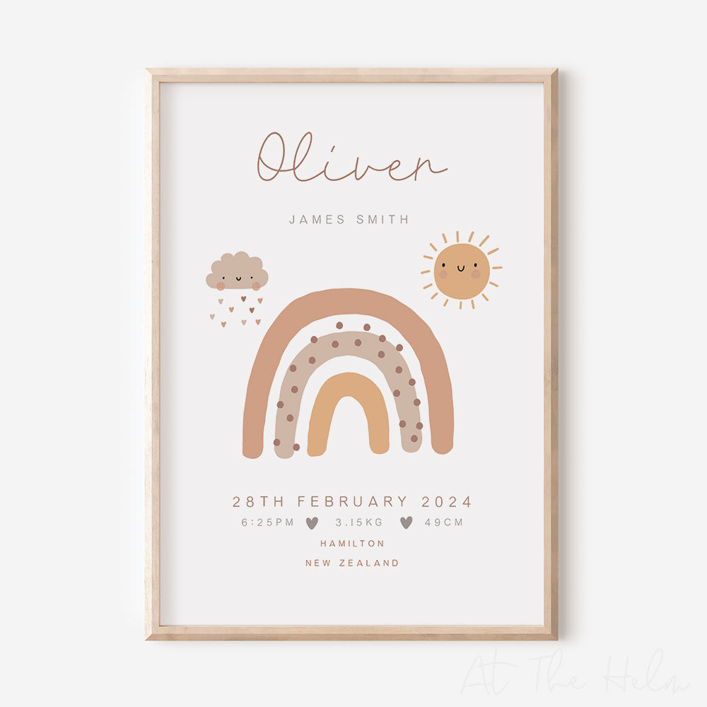 Gender neutral Boho Rainbow Custom Birth Detail Print