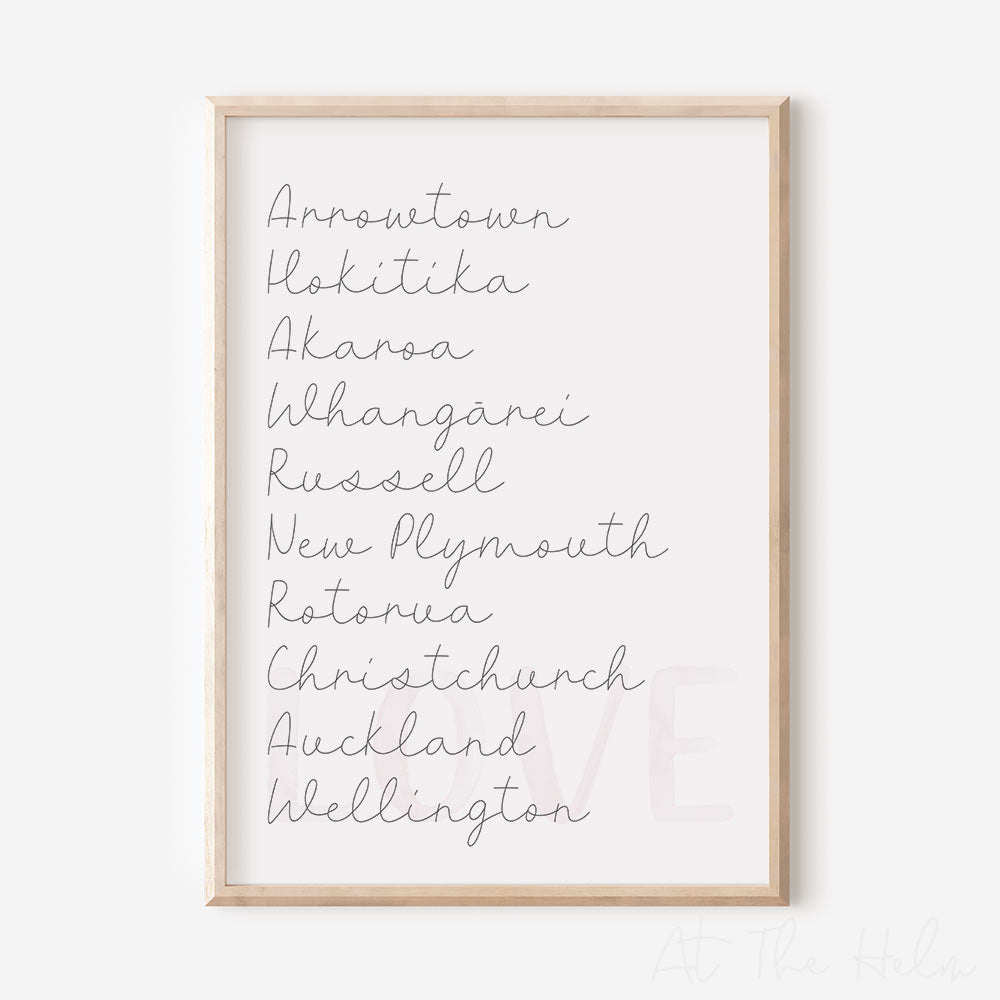 Custom Favourite NZ Place Names Print