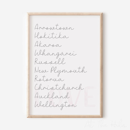 Custom Favourite NZ Place Names Print