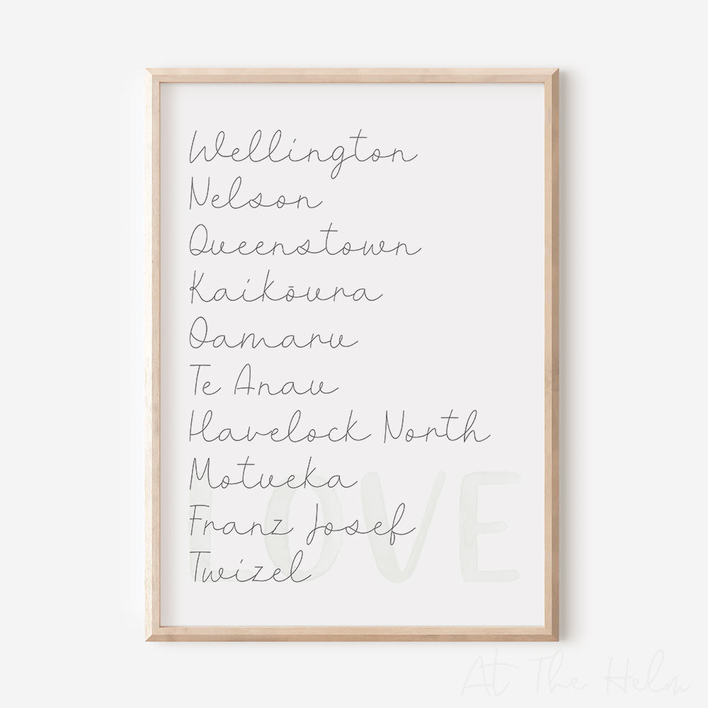 Custom Favourite NZ Place Names Print