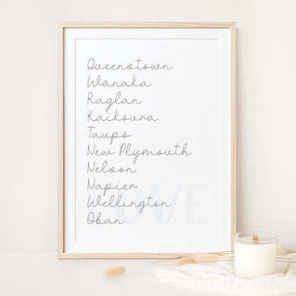 Custom Favourite NZ Place Names Print