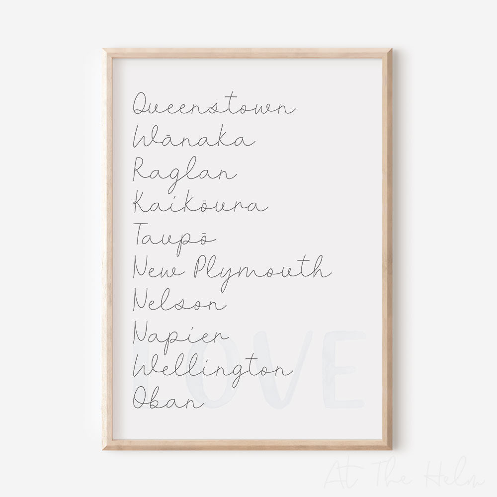 Custom Favourite NZ Place Names Print