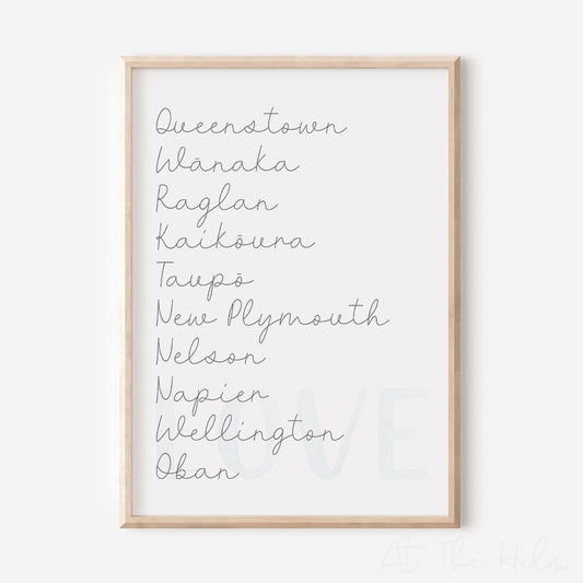 Custom Favourite NZ Place Names Print