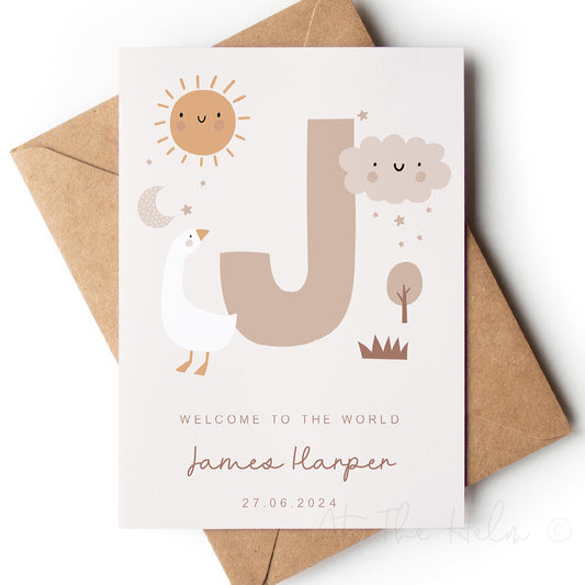 Personalised New Baby Sunshine Greeting Card - Personalised with the letter J