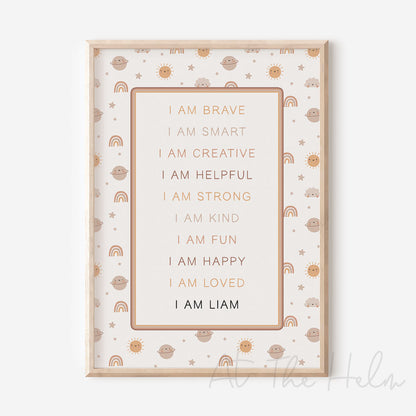 Children's Bright Skies Personalised Affirmation Print