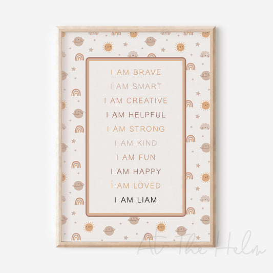 Children's Bright Skies Personalised Affirmation Print