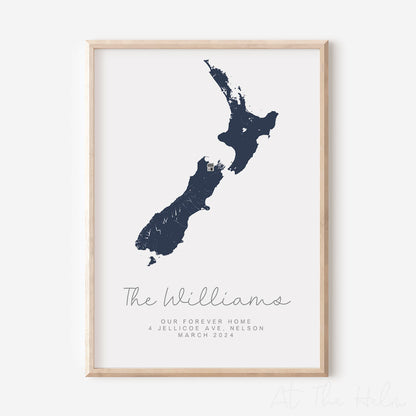 NZ Map New Home Print -Blue - At The Helm NZ