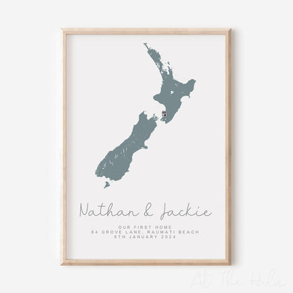 NZ Map New Home Print - Light Blue - At The Helm NZ