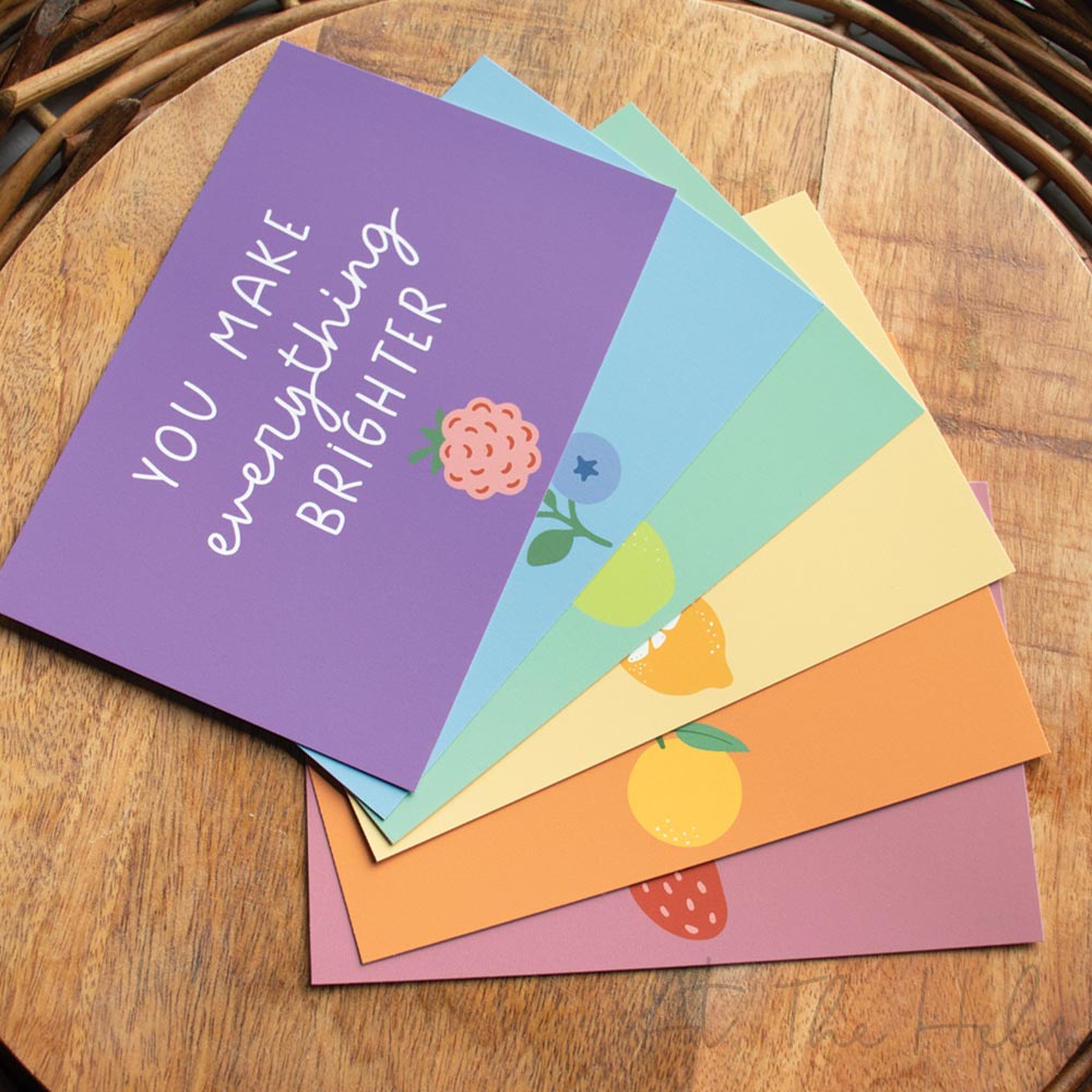 Set of 6 handmade Rainbow colour positivity note cards - At The helm NZ