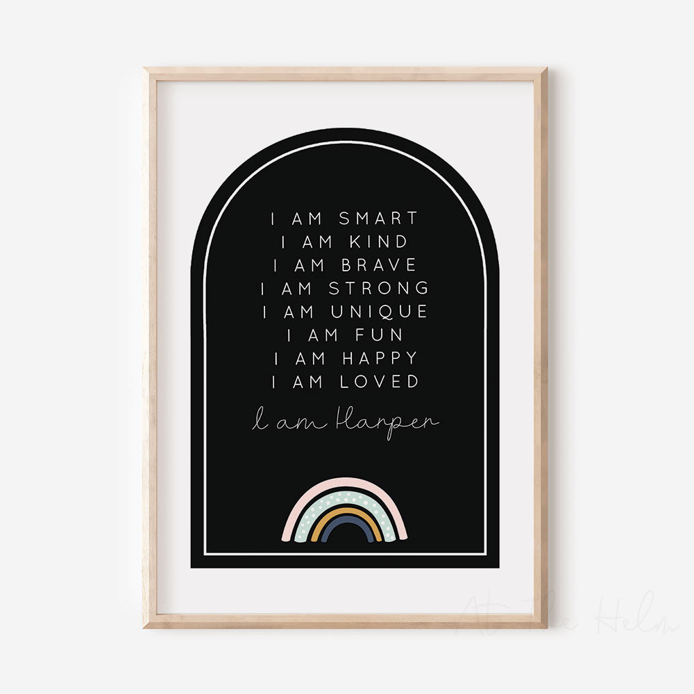 Rainbow Affirmation Plaque Print - Black - Children's Wall Art Prints - At The Helm NZ