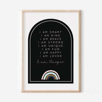 Rainbow Affirmation Plaque Print - Black - Children's Wall Art Prints - At The Helm NZ