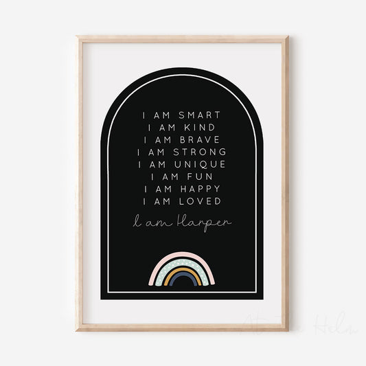 Rainbow Affirmation Plaque Print - Black - Children's Wall Art Prints - At The Helm NZ