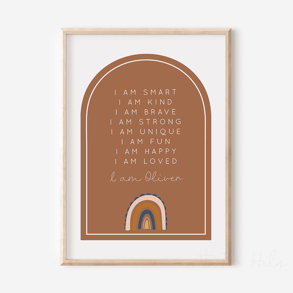 Rainbow Affirmation Plaque Print - Brown - Children's Wall Art Prints - At The Helm NZ