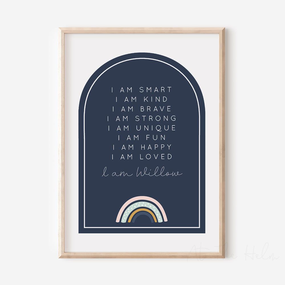 Rainbow Affirmation Plaque Print - Blue - Children's Wall Art Prints - At The Helm NZ