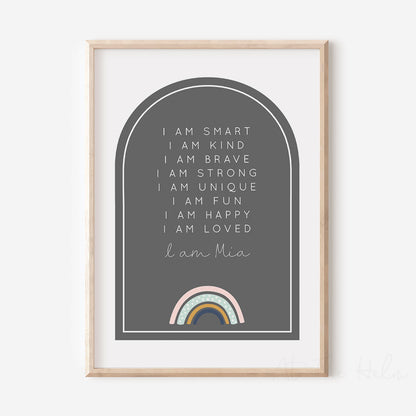 Rainbow Affirmation Plaque Print - Grey - Children's Wall Art Prints - At The Helm NZ