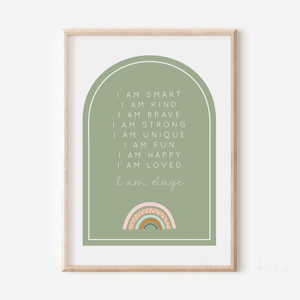 Rainbow Affirmation Plaque Print - Light Green - Children's Wall Art Prints - At The Helm NZ