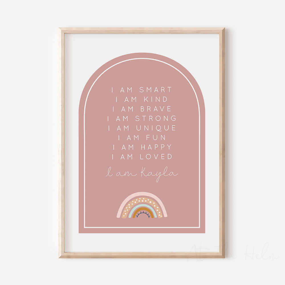 Rainbow Affirmation Plaque Print - Pink - Children's Wall Art Prints - At The Helm NZ