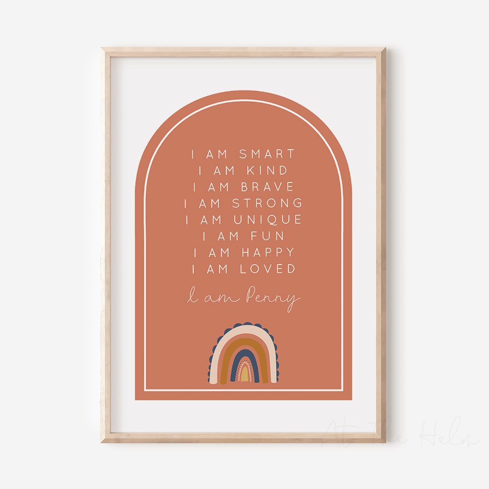 Rainbow Affirmation Plaque Print -Burnt Orange - Children's Wall Art Prints - At The Helm NZ