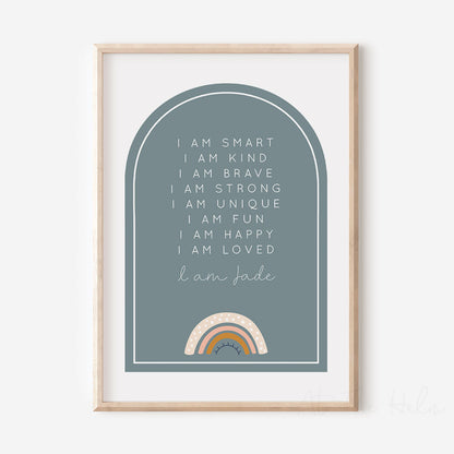 Rainbow Affirmation Plaque Print - Light Blue - Children's Wall Art Prints - At The Helm NZ