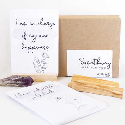 Self Care Affirmation Gift Set With Amethyst and Palo Santo - At The Helm NZ