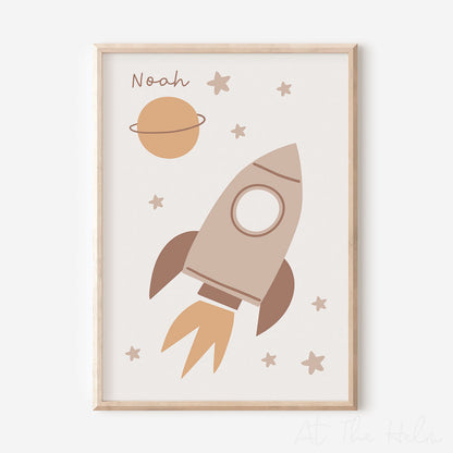 Children's Space Adventure Name Print - Nursery Wall Art - At The Helm NZ