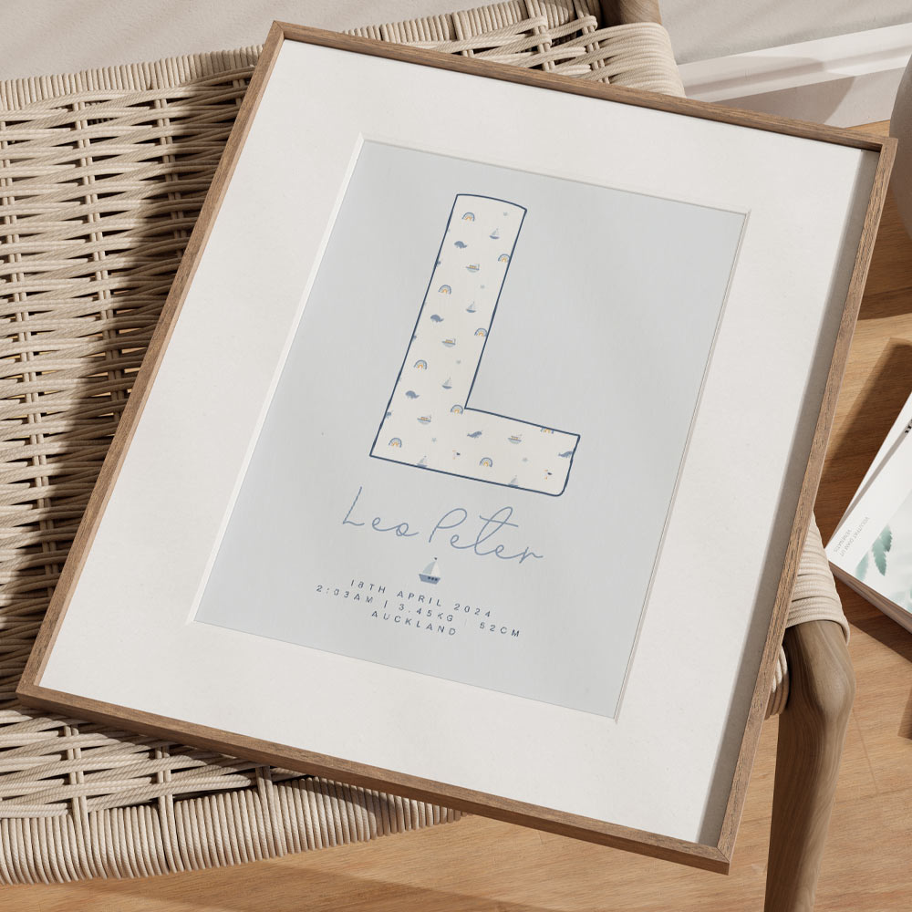 Beside The Sea - Letter L - Birth Details Print from At The Helm NZ