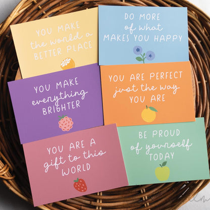 Set of 6 handmade Rainbow colour positivity note cards - At The helm NZ