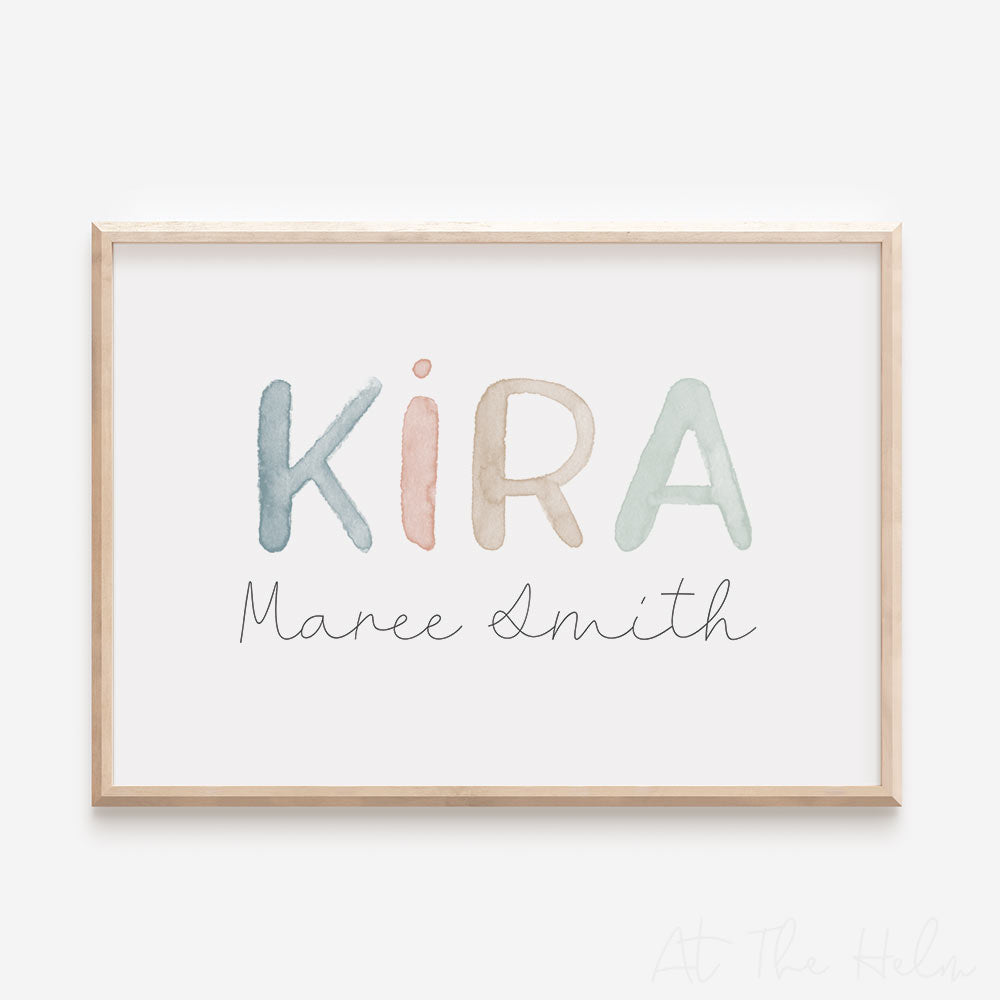 Watercolour Name Print - Neutral Colours - At The Helm NZ