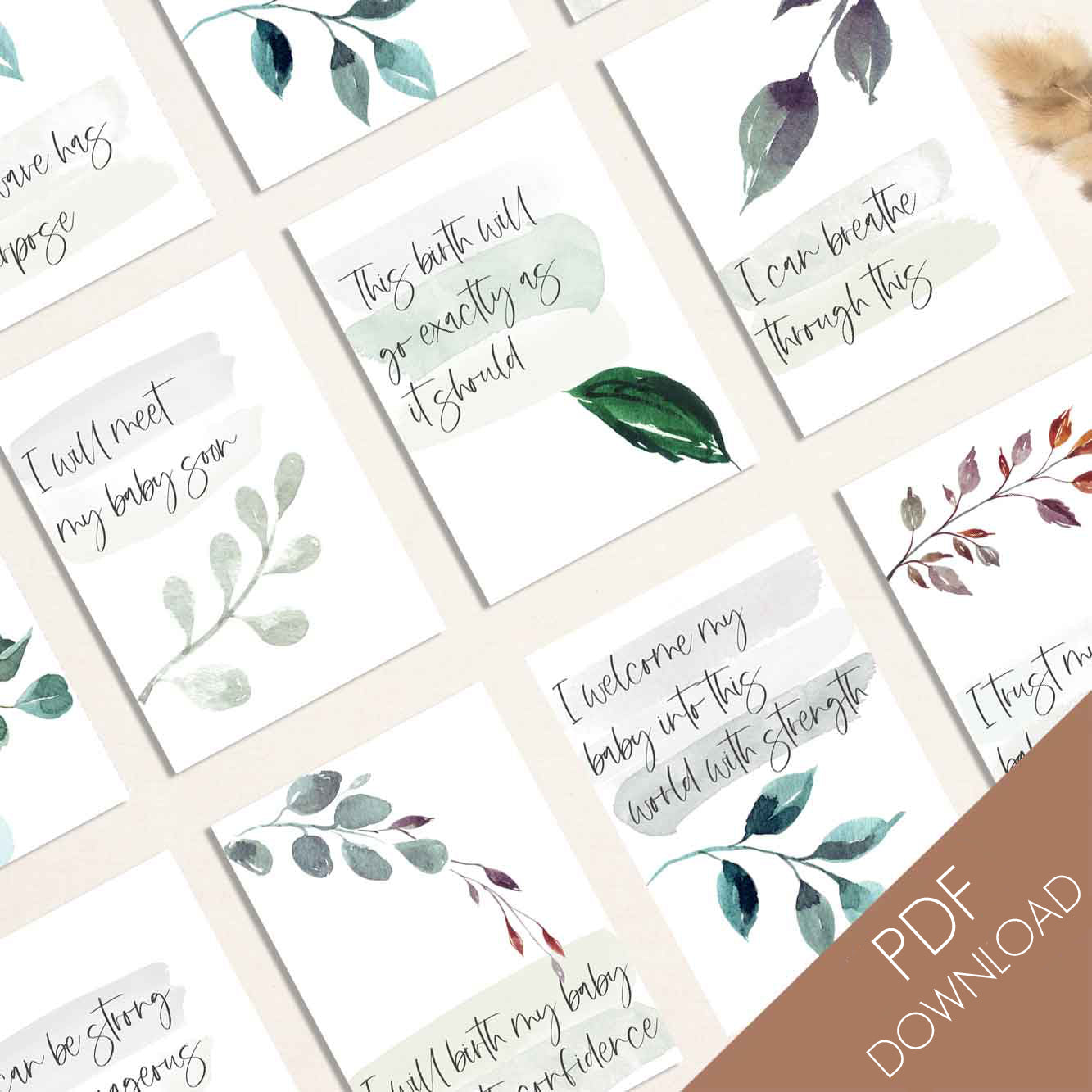 50 Printable Birth Affirmation Cards - Digital Download (PDF)