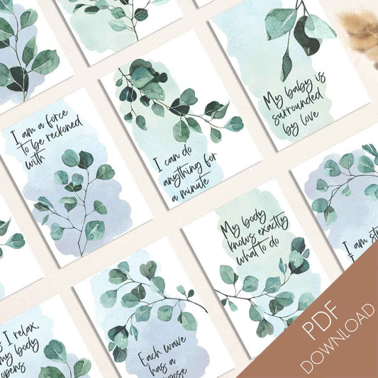 Eucalyptus and Watercolour Printable birth affirmations pdf digital download - At The Helm NZ