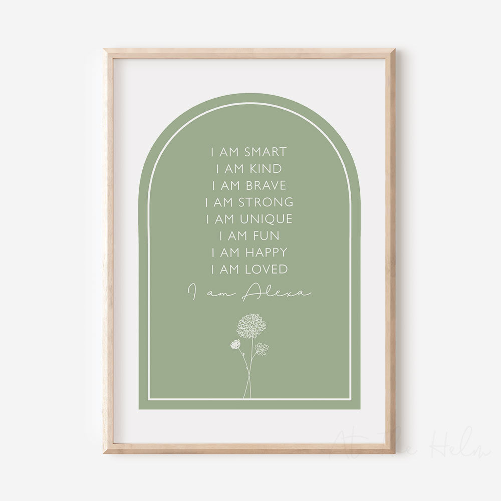 Children's Personalised Affirmation Plaque Print - Birth Flower