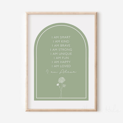 Children's Personalised Affirmation Plaque Print - Birth Flower