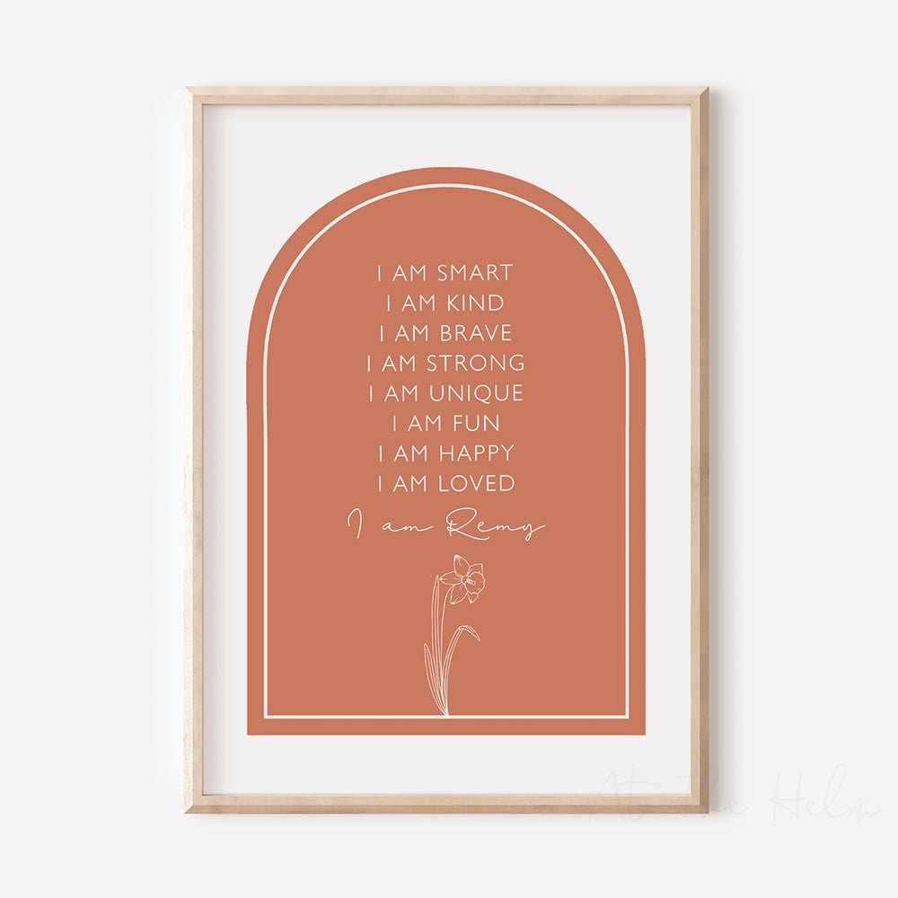 Children's Personalised Affirmation Plaque Print - Birth Flower