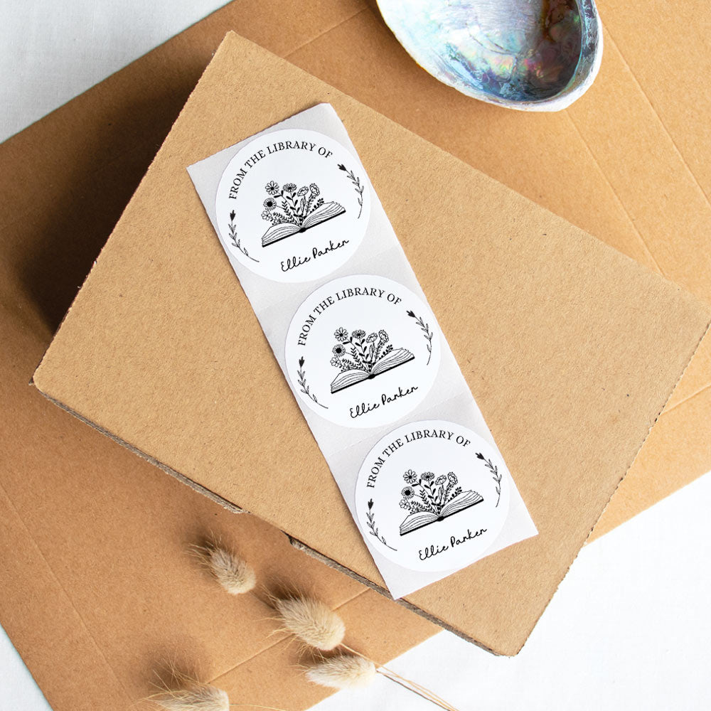 "From The Library Of" Personalised Book Stickers - White