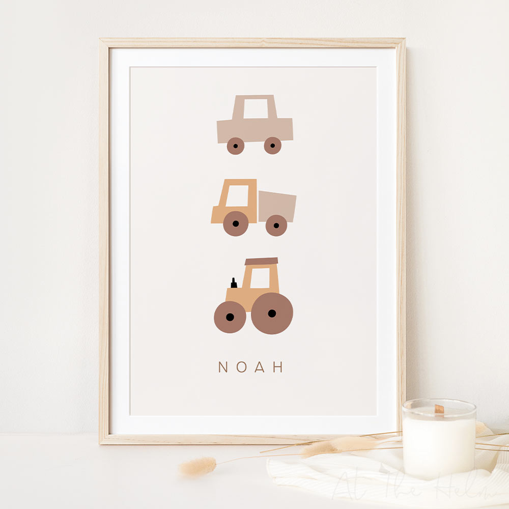 Vehicles Name Print - Nursery Wall Art - At The Helm NZ