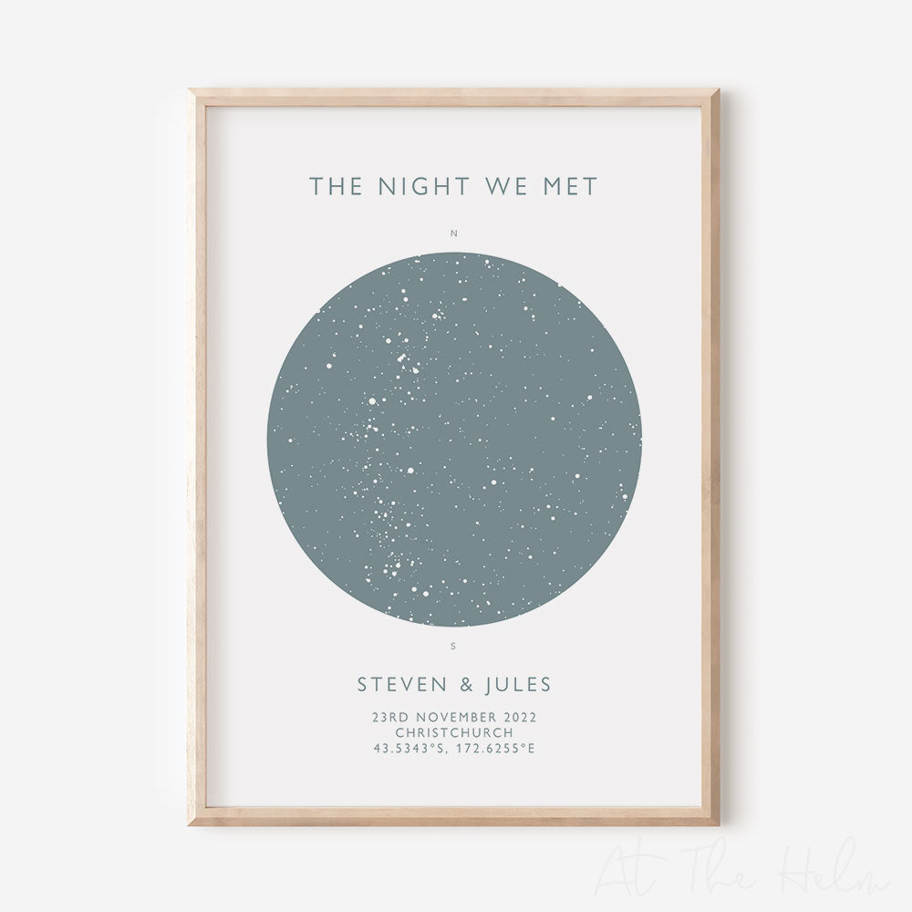 Map of the stars from a couples special day -Light Blue Star Map Print - At The Helm NZ