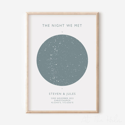 Map of the stars from a couples special day -Light Blue Star Map Print - At The Helm NZ