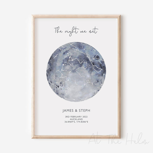 Couples Watercolour Star Map Print - At The Helm NZ