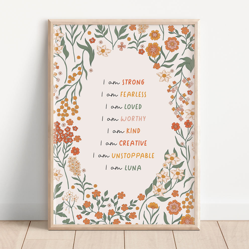 Retro Floral Children's Affirmations Print - At The Helm NZ