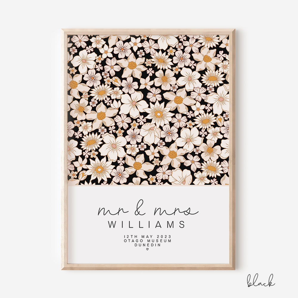 Floral Square Custom Mr & Mrs Wedding Print - black - At The Helm