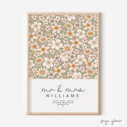 Floral Square Custom Mr & Mrs Wedding Print - sage green - At The Helm