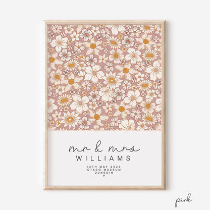 Floral Square Custom Mr & Mrs Wedding Print -pink - At The Helm