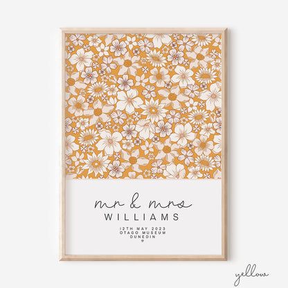 Floral Square Custom Mr & Mrs Wedding Print - yellow - At The Helm