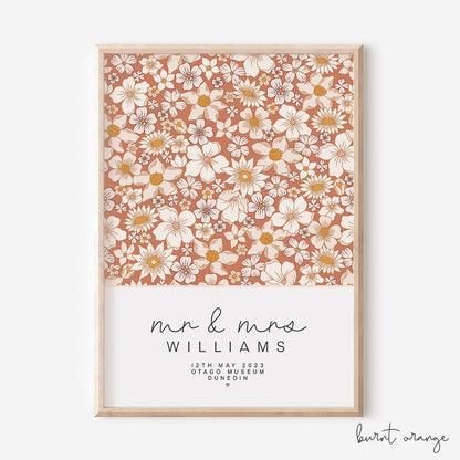 Floral Square Custom Mr & Mrs Wedding Print - burnt orange - At The Helm