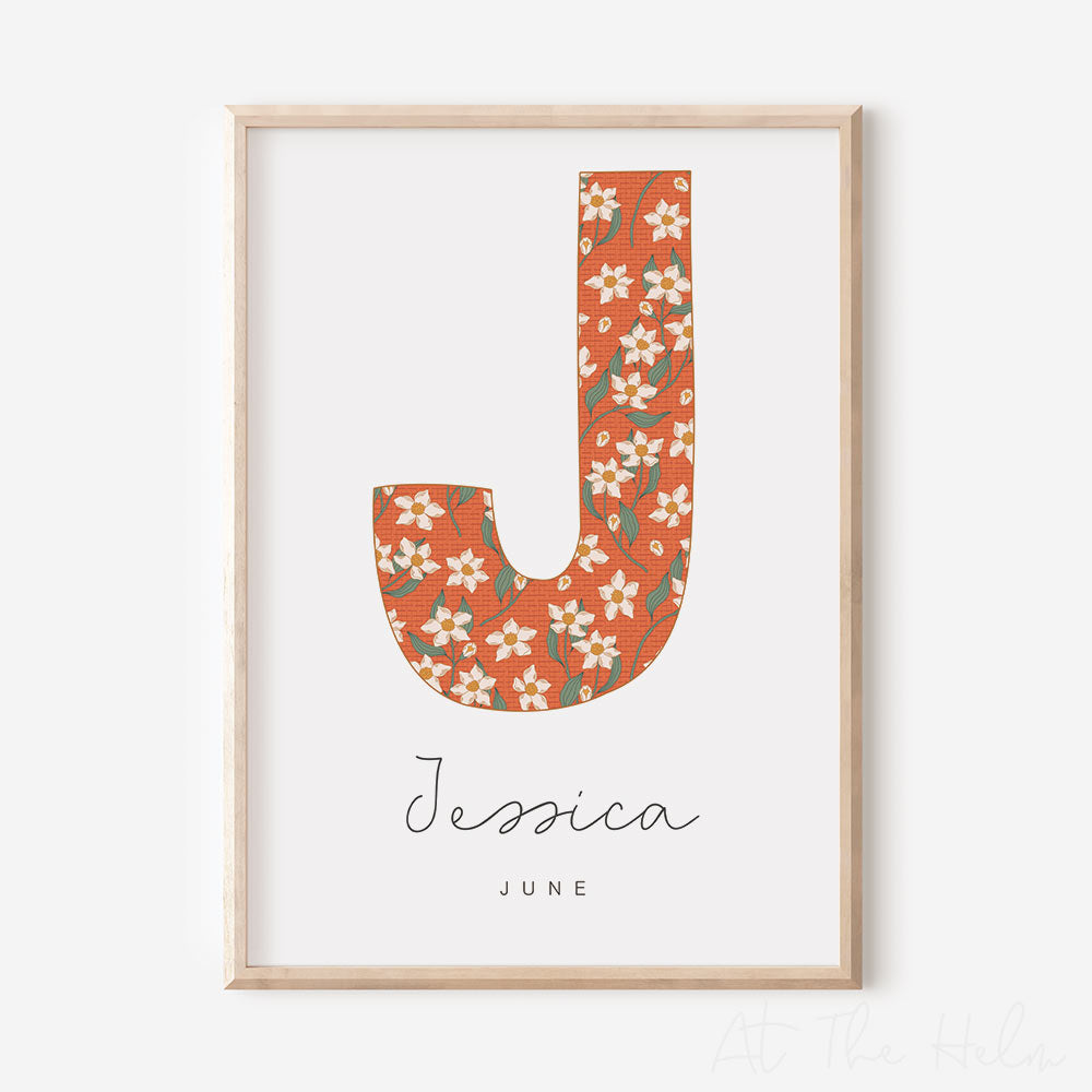 Floral Initial & Name Print