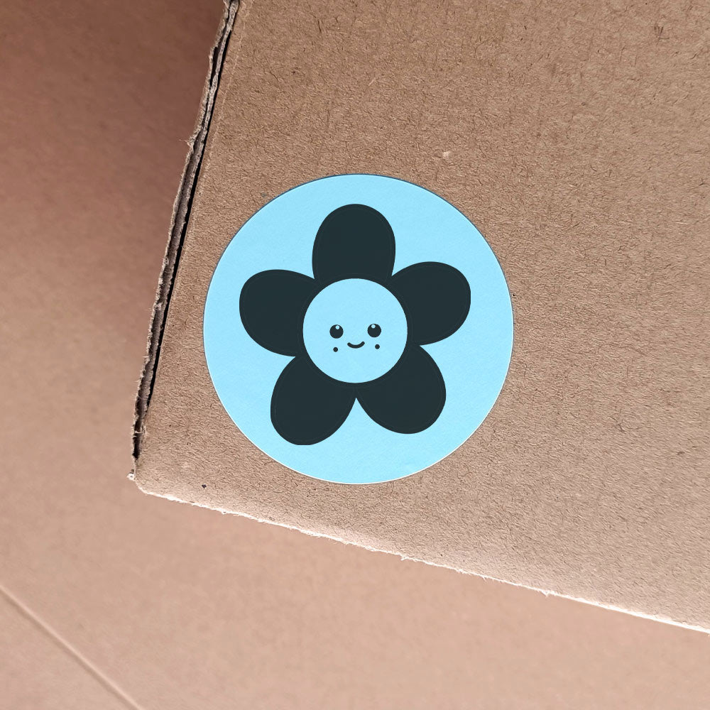 Cute flower packaging stickers in blue - At The Helm NZ