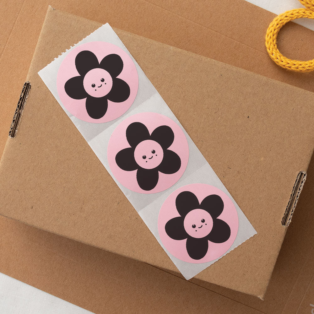 Cute flower packaging stickers in pink - At The Helm NZ